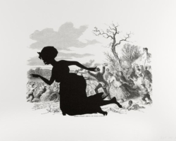 Kara Walker, "Alabama Loyalists Greeting the Federal Gun-Boats", 2005, Offset lithograph with screenprint, Courtesy of LeRoy Neiman Center for Print Studies, Columbia University