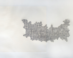 <i>Displaced Non-Map Fragment</i>, 2018, Etching and relief, 25” x 44”; Courtesy of the Artist and The University of the Arts, MFA
Book Arts + Printmaking, Philadelphia.