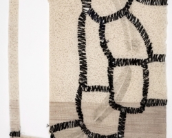 Elena del Rivero, <i>Censored</i>, 2011, from the series “Mended Flying Letters”, 2010
– 2011, Typewriter print with silk thread and graphite on handmade abaca paper,
29” x 21 ¼”; Courtesy of the Artist.