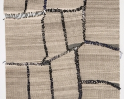 Elena del Rivero, <i>Stitched, 1</i>, 2011, from the series “Mended Flying Letters”, 2010 –
2011, Typewriter print with silk thread and graphite on handmade abaca paper, 30” x
22”; Courtesy of the Artist.